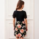 ⁦طقم فستان للبنات من اكسولينوفا، بلوزة تشبه القطن باكمام مكشكشة وتنورة زهور قابلة للتمدد، فستان حفلات من قطعة واحدة للصيف، قماش مرن وجيد التهوية، للاعمار من 8 الى 12 سنة، مثالي للاحتفالات والتجمعات⁩ - الصورة ⁦3⁩