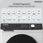 ⁦هيتاشي غسالة تحميل امامي 8 كجم، 1200 دورة في الدقيقة، ضمان 10 سنوات على المحرك العاكس، 16 برنامج، غسالة اوتوماتيكية بالكامل، نظام استشعار ذكي، شاشة LED متعددة الوظائف، ابيض، BD-802HVOW⁩ - الصورة ⁦7⁩