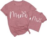 تي شيرت مطبوع عليه عبارة «Mama and Mini» لطيف على شكل قلب الحب للأم والطفل متطابقة، ملابس متطابقة للأم والطفل