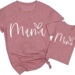 تي شيرت مطبوع عليه عبارة «Mama and Mini» لطيف على شكل قلب الحب للأم والطفل متطابقة، ملابس متطابقة للأم والطفل
