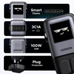 ⁦شاحن يوجرين أونو 100W من النوع سي، 4 منافذ، قابس شحن سريع من، شاشة مضحكة، محول شحن محمول صغير الحجم لأجهزة ماك بوك/إتش بي/ديل/لينوفو، آيفون 17 برو ماكس، جالاكسي إس 25 ألترا - أسود⁩ - الصورة ⁦5⁩