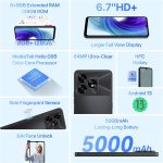 ⁦يوميدجي جوال اندرويد غير مقفل A15T، 5000mAh (8+8)+128GB/TF توسيع 1TB، جوال رفيع للغاية 6.7 انش، اندرويد 13 NFC GPS، كاميرا ذكاء اصطناعي 64MP 4G ثنائي شرائح الاتصال، اسود⁩ - الصورة ⁦3⁩