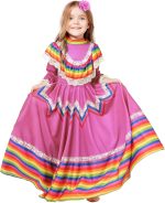 فستان فولكلوريكو مكسيكي للفتيات بنمط سينو دي مايو فييستا، زي مكسيكي تقليدي لخاليسكو سينوريتا، فستان رقص للاطفال