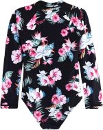 ⁦بدلة سباحة للبنات الصغيرات باكمام طويلة وسحاب من قطعة واحدة بعامل حماية من الاشعة فوق البنفسجية 50+ زهور نباتية استوائية للاعمار من 3-12 سنة⁩ - الصورة ⁦2⁩