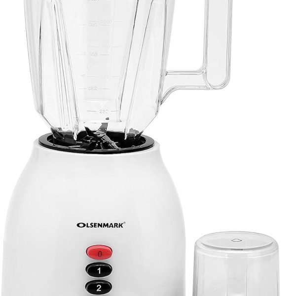 اولسين مارك خلاط متعدد الوظائف 2 في 1 OMSB2361، طاقة 300 واط، شفرات من الستانلس ستيل، تحكم بسرعتين مع نبض، برطمان 1.5 لتر، برطمان مطحنة مع حماية من الحرارة الزائدة وقفل امان