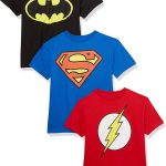 طقم تي شيرت بشعار باتمان وسوبرمان وذا فلاش للاطفال من الجنسين، عبوة من 3 قطع