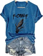 ⁦تي شيرت F-Caw-F برقبة على شكل حرف V مضحك مطبوع عليه طائر اسود للنساء⁩ - الصورة ⁦5⁩