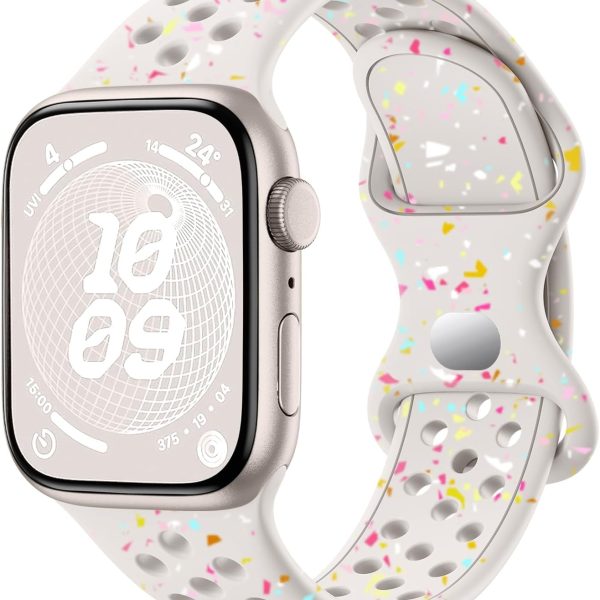 يو بيك سوار رياضي متوافق مع سوار ساعة ابل 38 ملم 40 ملم 41 ملم للنساء والرجال، سوار معصم سيليكون صديق للبيئة قابل لاعادة التدوير وجيد التهوية لسوار ساعة ابل/اي ووتش سلسلة 9 8 7 6 5 4 3 2 1 اس اي