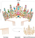 ⁦تيجان للنساء من تزويق، تاج متعدد الالوان، تاج ملكة مرصع باحجار الراين الكريستالية مع امشاط، وشاح راس للاميرة، زينة حفلات اعياد الميلاد للفتيات كوينسينيرا، اكسسوارات المسابقات، الوان قوس قزح⁩ - الصورة ⁦2⁩