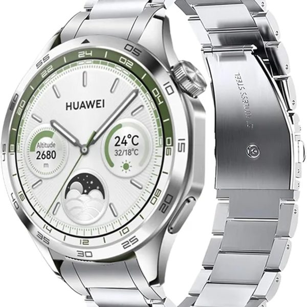 سكيدو سوار من الستانلس ستيل متوافق مع ساعة هواوي GT4 مقاس 46 ملم، سوار معصم معدني بديل لساعة جي تي 4 مقاس 22 ملم