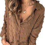 بلايز نسائية بقبة V واكمام مطوية وازرار سفلية