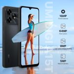 ⁦يوميدجي جوال اندرويد غير مقفل A15T، 5000mAh (8+8)+128GB/TF توسيع 1TB، جوال رفيع للغاية 6.7 انش، اندرويد 13 NFC GPS، كاميرا ذكاء اصطناعي 64MP 4G ثنائي شرائح الاتصال، اسود⁩ - الصورة ⁦4⁩