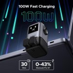 ⁦شاحن يوجرين أونو 100W من النوع سي، 4 منافذ، قابس شحن سريع من، شاشة مضحكة، محول شحن محمول صغير الحجم لأجهزة ماك بوك/إتش بي/ديل/لينوفو، آيفون 17 برو ماكس، جالاكسي إس 25 ألترا - أسود⁩ - الصورة ⁦2⁩