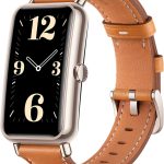 هواوي ساعة ذكية صغيرة من ووتش فيت + مكبر صوت بلوتوث هواوي بشاشة 1.47 انش ودقة 194 × 369 بكسل وسوار جلدي، بني، Fara-B69، USB