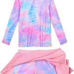 طقم ملابس سباحة بناتي للحماية من الطفح الجلدي باكمام طويلة من قطعتين لعمر 3-12 سنة من سنو هارت