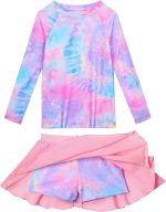 طقم ملابس سباحة بناتي للحماية من الطفح الجلدي باكمام طويلة من قطعتين لعمر 3-12 سنة من سنو هارت