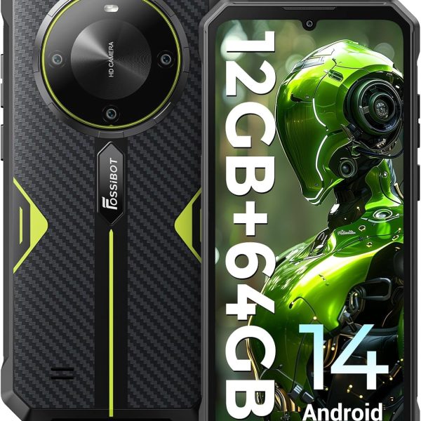 هاتف ذكي متين F105 من فوسيبوت، اندرويد 14، بطارية كبيرة 10300mAh 12+64GB/تخزين 128GB، شاشة FHD 6.75 انش، كاميرا 8MP+20MP، مقاومة للماء IP68/IP69K، ثنائي شرائح الاتصال او تي جي