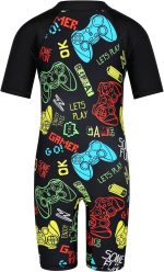 ⁦هواانيو ملابس سباحة باكمام قصيرة للاولاد بعمر 3-12 سنة، ملابس سباحة قطعة واحدة بلون كحلي للحماية من الشمس فوق 50+ ملابس سباحة بعامل حماية من الاشعة فوق البنفسجية ملابس رياضية دافئة لركوب الامواج في⁩ - الصورة ⁦2⁩