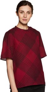 بلوزة قصة عادية بنمط مربعات للنساء من كريف