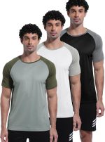 تي شيرت رياضي سريع الجفاف وجيد التهوية باكمام قصيرة للرجال من 3 قطع