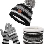 طقم قبعة شتوية للاطفال مكون من 3 قطع من فريشنيس، مجموعة قفازات ووشاح وقبعة سميكة منفوشة للاطفال، قبعة صغيرة ووشاح للاطفال، مجموعة قبعات صغيرة وقفازات محبوكة مع صوف سميك دافئ مبطن بالصوف للاطفال من سن