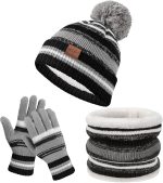 طقم قبعة شتوية للاطفال مكون من 3 قطع من فريشنيس، مجموعة قفازات ووشاح وقبعة سميكة منفوشة للاطفال، قبعة صغيرة ووشاح للاطفال، مجموعة قبعات صغيرة وقفازات محبوكة مع صوف سميك دافئ مبطن بالصوف للاطفال من سن