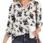 جويكا بلوزة كاجوال من الشيفون للنساء باكمام 3/4 ورقبة على شكل حرف V، بلوزة فضفاضة