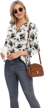 ⁦جويكا بلوزة كاجوال من الشيفون للنساء باكمام 3/4 ورقبة على شكل حرف V، بلوزة فضفاضة⁩ - الصورة ⁦4⁩