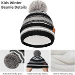 ⁦طقم قبعة شتوية للاطفال مكون من 3 قطع من فريشنيس، مجموعة قفازات ووشاح وقبعة سميكة منفوشة للاطفال، قبعة صغيرة ووشاح للاطفال، مجموعة قبعات صغيرة وقفازات محبوكة مع صوف سميك دافئ مبطن بالصوف للاطفال من سن⁩ - الصورة ⁦3⁩