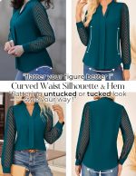 ⁦جريس كارين بلوزة كاجوال للنساء من الدانتيل الشفاف باكمام طويلة وبكسرات وقبة V مناسبة للعمل والمكتب⁩ - الصورة ⁦3⁩