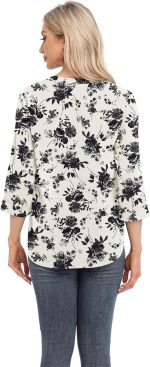 ⁦جويكا بلوزة كاجوال من الشيفون للنساء باكمام 3/4 ورقبة على شكل حرف V، بلوزة فضفاضة⁩ - الصورة ⁦5⁩