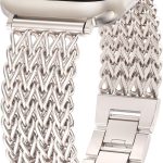 كاستويف سوار سلسلة ذهبية من الستانلس ستيل متوافق مع ساعة ابل 42/44/45/46/49 ملم، سوار معدني فاخر لسلسلة اي ووتش 10 9 8 7 6 5 4 3 2 1 الترا اس اي (ستارلايت)