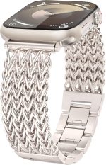 كاستويف سوار سلسلة ذهبية من الستانلس ستيل متوافق مع ساعة ابل 42/44/45/46/49 ملم، سوار معدني فاخر لسلسلة اي ووتش 10 9 8 7 6 5 4 3 2 1 الترا اس اي (ستارلايت)