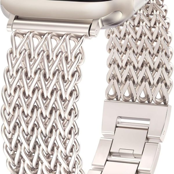 كاستويف سوار سلسلة ذهبية من الستانلس ستيل متوافق مع ساعة ابل 42/44/45/46/49 ملم، سوار معدني فاخر لسلسلة اي ووتش 10 9 8 7 6 5 4 3 2 1 الترا اس اي (ستارلايت)