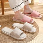 ⁦جيجي شبشب للنساء والرجال، شبشب كتان مفتوح عند الاصابع، صنادل صيفية للاستخدام الداخلي والخارجي وغرفة النوم⁩ - الصورة ⁦5⁩