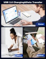 ⁦كيبل USB C للكاربلاي، سلك لعب للسيارة لابل ايفون 16 وايفون 15 برو ماكس، USB A الى نوع C، سلك شحن مضفر لنقل البيانات لاجهزة اندرويد اوتو سامسونج جالاكسي S25 S24 S23 3.3 قدم، ابيض⁩ - الصورة ⁦6⁩