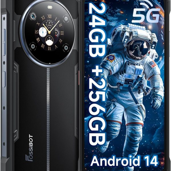 هاتف ذكي متين F109 5G من فوسيبوت، ذاكرة تخزين 24GB+256GB، شريحة تعريف ام تي كيه ديمنستي 6300، بطارية اندرويد 1410600mAH، شاشة 6.75 انش FHD، كاميرا 50MP+16MP+5MP IP68/IP69K، NFC