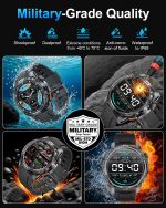 ⁦ساعة ذكية عسكرية للرجال من فيتونكلود، 1.54 انش HD، مكالمات بلوتوث، تتبع الصحة، عمر بطارية طويل، مصباح يدوي LED مدمج، مقاومة للماء IP68، متوافقة مع iOS وAndroid، اسود⁩ - الصورة ⁦4⁩
