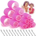 مجموعة بكرات الشعر من ستايونج - 18 قطعة، 3 احجام، 10 مشابك، لتجعيد الشعر الطويل والقصير، للحلاقين وتصفيف الشعر (بينك)