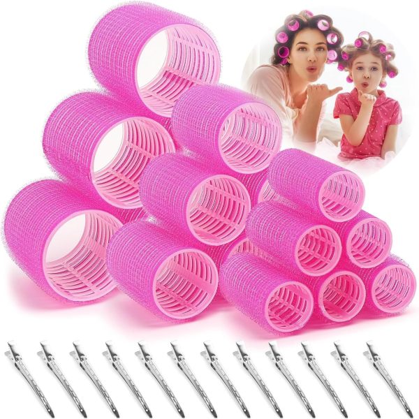 مجموعة بكرات الشعر من ستايونج - 18 قطعة، 3 احجام، 10 مشابك، لتجعيد الشعر الطويل والقصير، للحلاقين وتصفيف الشعر (بينك)