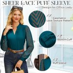 ⁦جريس كارين بلوزة كاجوال للنساء من الدانتيل الشفاف باكمام طويلة وبكسرات وقبة V مناسبة للعمل والمكتب⁩ - الصورة ⁦2⁩