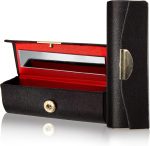 فانتايجيا منظم احمر شفاه خفيف: حافظة احمر شفاه محمولة مع مراة مكياج - حامل احمر شفاه اسود وذهبي واحمر وصندوق مجوهرات لحقيبة المكياج، بما في ذلك مراة مستحضرات التجميل - هدية جميلة للنساء من