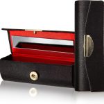 فانتايجيا منظم احمر شفاه خفيف: حافظة احمر شفاه محمولة مع مراة مكياج - حامل احمر شفاه اسود وذهبي واحمر وصندوق مجوهرات لحقيبة المكياج، بما في ذلك مراة مستحضرات التجميل - هدية جميلة للنساء من