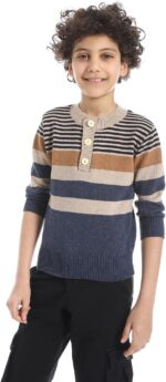 بلوفر مخطط برقبة دائرية ضيقة للاولاد