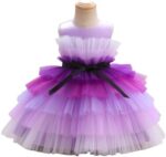 ⁦دي دانييلا - فستان شبكي للبنات الصغيرات بفيونكة امامية وحاشية مكشكشة - ازرق مظلل⁩ - الصورة ⁦2⁩