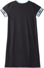 ⁦فستان من قطعة واحدة للبنات باكمام قصيرة وشريط مطبوع من نيكسجين، 7-8 سنوات، اسود S24HDGLGSPG01⁩ - الصورة ⁦3⁩