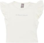 بلوزة برقبة دائرية واكمام قصيرة مكشكشة للبنات