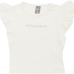 بلوزة برقبة دائرية واكمام قصيرة مكشكشة للبنات