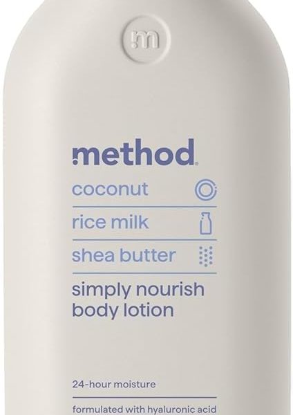 ميثود لوشن للجسم سيمبلي نوريش وجوز الهند وحليب الارز وزبدة الشيا، 24 ساعة من الترطيب 14 اونصة