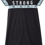 فستان من قطعة واحدة للبنات باكمام قصيرة وشريط مطبوع من نيكسجين، 7-8 سنوات، اسود S24HDGLGSPG01